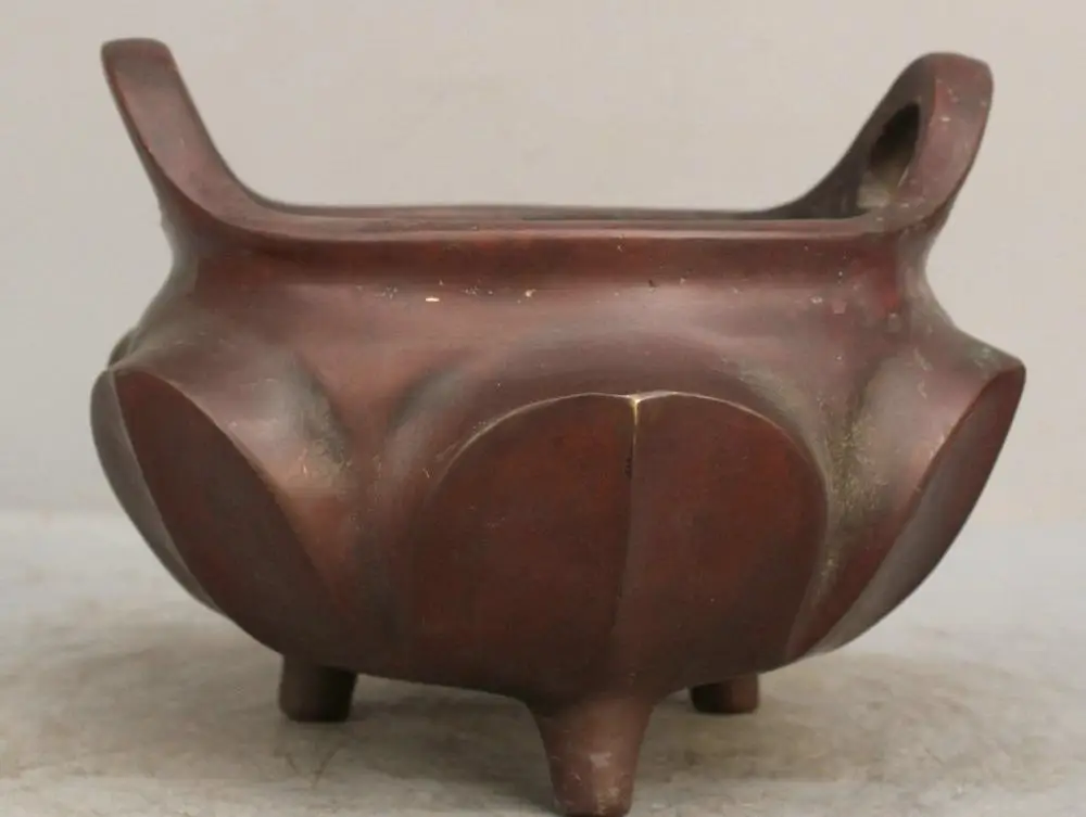 

9" China Temple Buddhism Red Bronze Sandalwood Incense Burner Lucky