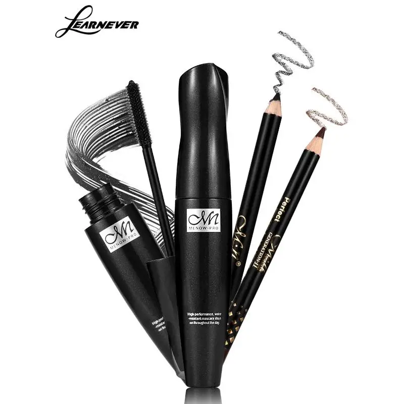 

LEARNEVER Black Mascara+ 2 Colors Eyeliner Pencil Make Up Set Waterproof Long Lasting Eyelashes Extension Mascara Eyeliner