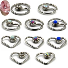 1 шт. опал CZ Gem Daith сердце круг гибкое кольцо ухо траг серьги, Надеваемые На ушной хрящ сердце ухо пирсинг для губ кольцо пирсинг тела ювелирные изделия 16 г