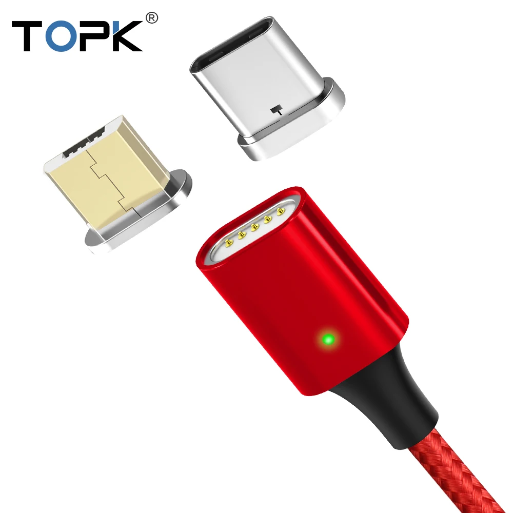 Магнитный светодиодный кабель Micro USB TOPK для Huawei P20 lite Samsung S9 S8 Xiaomi Redmi note 5 6Pro 1 м Type C