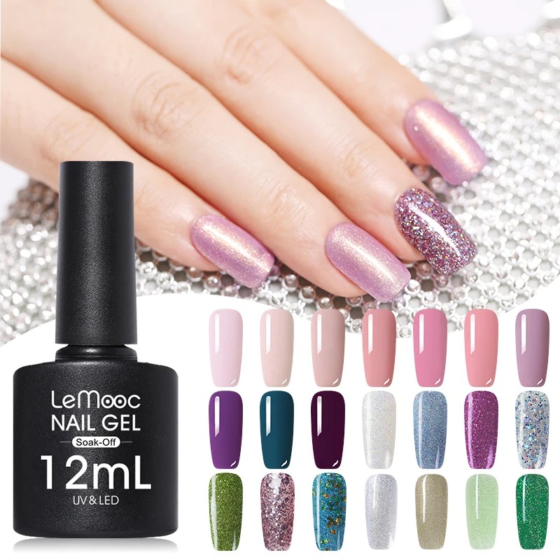 

LEMOOC Gel Nail Polish 12ml Semi Permanent Nails Glitter Sequins Gel Polish Soak Off Polish UV Gellak DIY Nail Art Gel Varnish