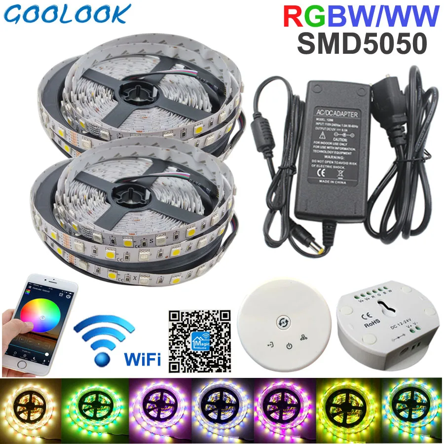 

WIFI RGBW LED Strip Light SMD 5050 10M RGB Tape Ribbon DC 12V Waterproof RGB+Warm / White Diode Led Flexible and WIFI Controller