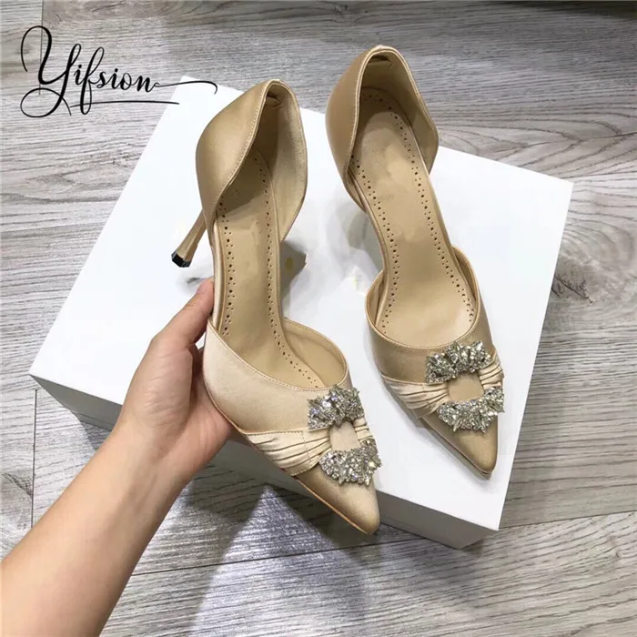 As pic OLOME; Новинка; сезон весна-лето; женские туфли-лодочки из натуральной кожи; цвет черный, красный; женские туфли-лодочки на среднем тонком каблуке с острым носком без застежки, украшенные кристаллами - Цвет: As pic