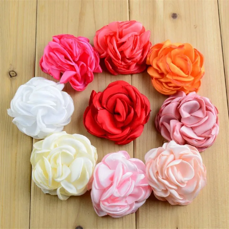 

50pcs/lot 24 Color U Pick 2 Inch Layered Burned Satin Rose Fabric Flower Hair Accessories DIY Crafting Supplies MH93