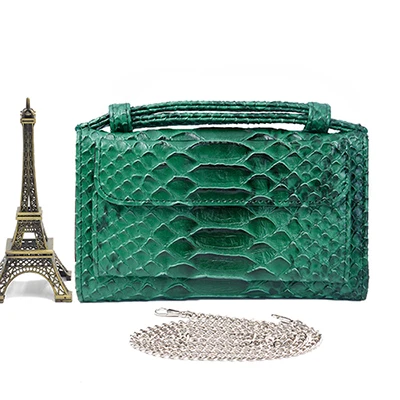 Крокодиловая женская сумка-мессенджер, натуральная кожа, ремешок на цепочке, повседневные вырезы, маленькая сумка через плечо, удобный кошелек, дамская сумочка - Цвет: Snake Green