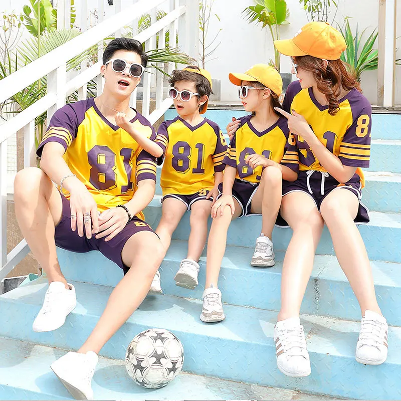 Бежевый New Parent-Child Summer Clothes, Spring and Autumn T-shirts and Family Suits matching family outfits - Цвет: Бежевый