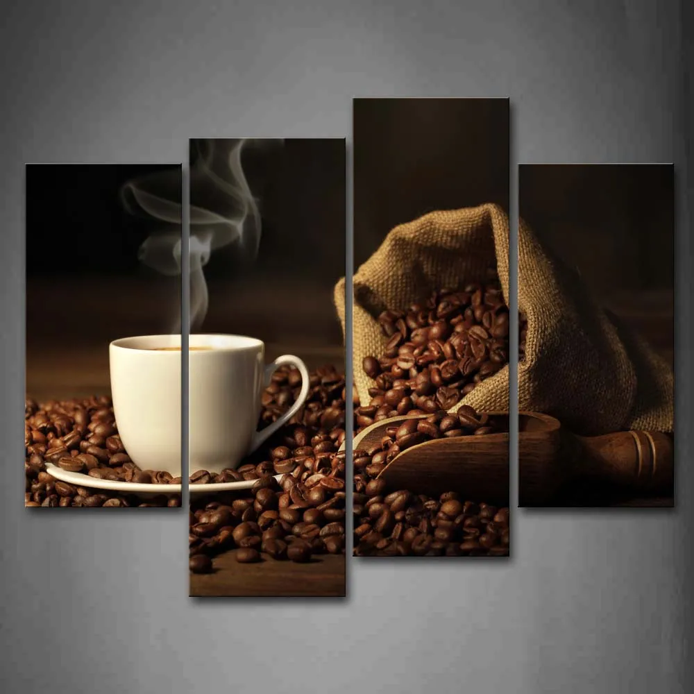 

4 Panels Unframed Wall Art Pictures Coffee Coffee Bean Canvas Print Modern Food Posters No Frames For Living Room Decor