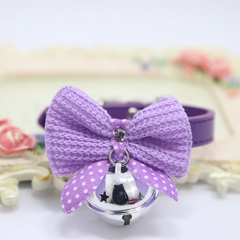 prativerdi Cute Pet Adjustable Dog Collars with Bowknot and Bells Necklace PU Collar For Christmas Dogs Cat pet shop Accessories6