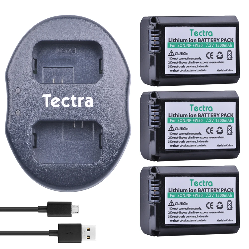 Tectra 3pcs Npfw50 Np Fw50 Npfw50 Battery + Usb Dual Charger For Sony