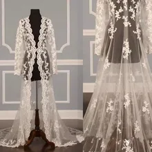 Новые элегантные длинные кружевные накладные орнаменты свадебные куртки ручной работы Свадебные Шали накидка прозрачное Пальто Свадебные аксессуары на заказ размер