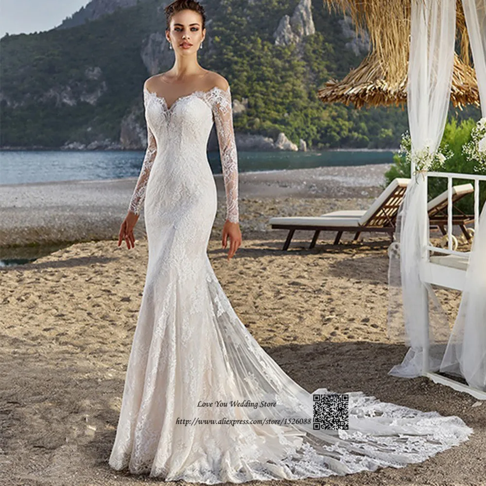 Country Western Wedding Dress Mermaid Long Sleeve Wedding
