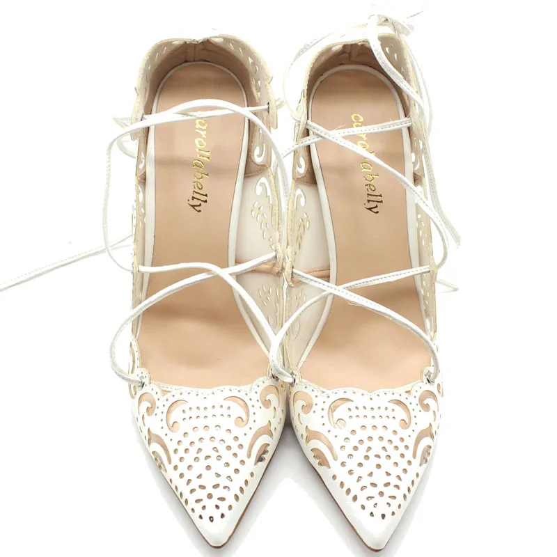 Carollabelly Sexy Women Roman Gladiator Sandals See Through Shoes Openwork Ankle Cross Tied Thin High Heel 12CM