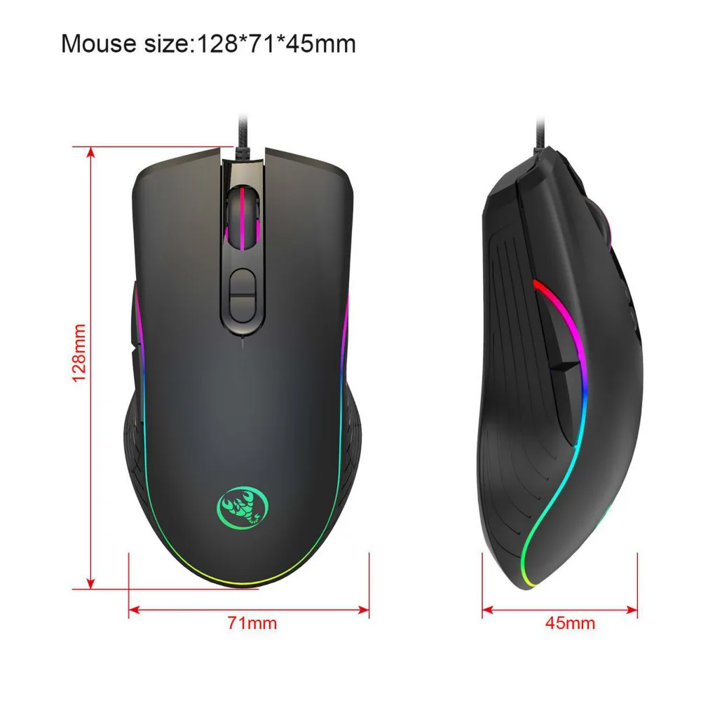 Проводная игровая мышь 6400DPI 4 уровня регулируемая геймерская 7 кнопок RGB