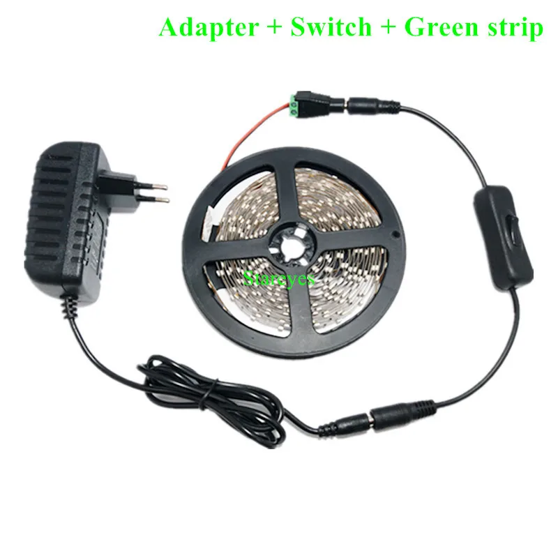 1 комплект 5 м SMD 3528 2835 300 светодиодный RGB светодиодный полосы светодиодный светильник клейкие ленты USB флэш светильник ing не Водонепроницаемый полосы+ Пульт ДУ+ 2A Мощность адаптер - Испускаемый цвет: Green add adapter