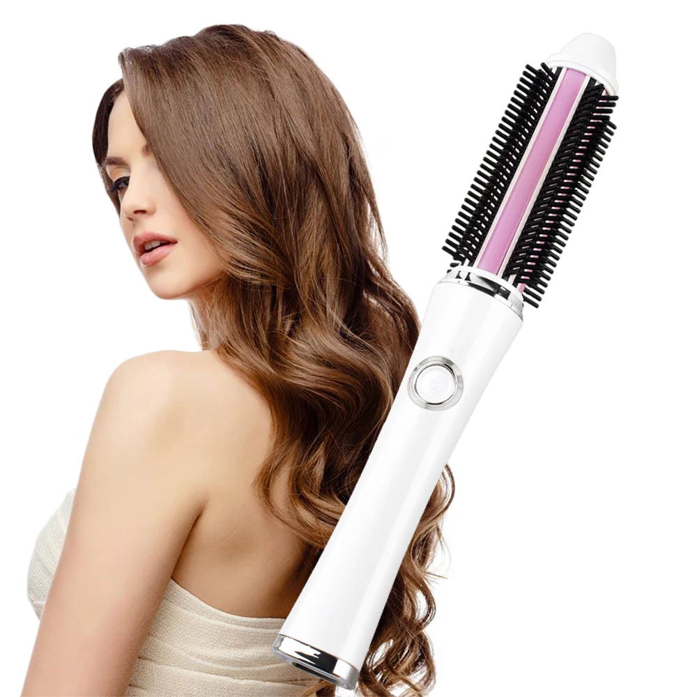 Portable USB Wireless Mini Hair Curler 2 in 1 Straightener Brush w