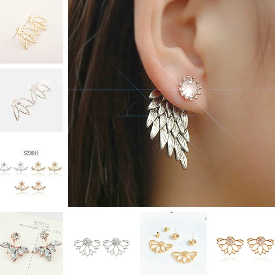 

1pcs Sell Behind Ears Wings 2018 Luxury Stud Earrings For Women Round With Cubic Zircon Charm Flower Earring Women Jewelry Gift