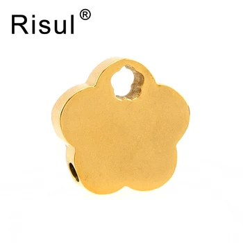 

Risul Flower charms 2mm drilled hole slide pendant plum blossom Stainless steel bracelet pendants mirror/brush polished 50pcs