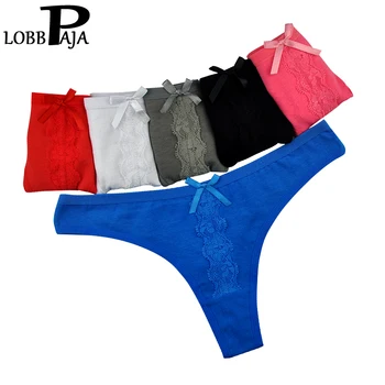 

LOBBPAJA Lot 6 pcs Women Sexy Lace G-strings Thongs Strings Woman Cotton Underwear Lingerie Ladies Panties Tangas T-back M L XL