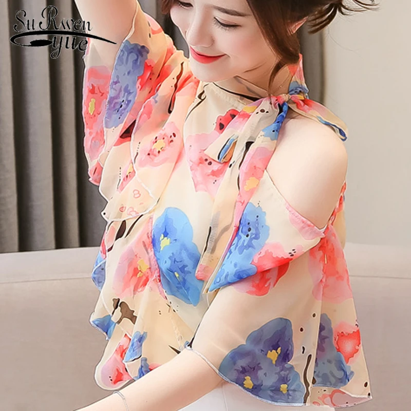 

womens tops and blouses women short sleeve shirts 2019 summer new off-the-shoulder Flare Sleeve chiffon shirt 3769 50