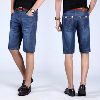 

Men's summer denim shorts jeans loose knee length trousers shorts blue short jeans cowboy casual denim hiphop shorts jeans