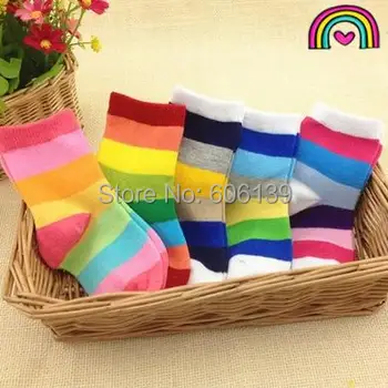 

Nice gift candy color rainbow baby boys girls socks cute colorful strip cotton children socks wholesale 10pair/lot