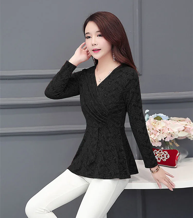 Женские топы и блузки, женская одежда, корейская модная одежда, Хлопковые женские рубашки с длинным рукавом и v-образным вырезом, стройнящие размера плюс L-5XL, 324