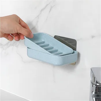 

Wall Mount Bathroom Soap Box Magic Sticker Waterfall Soap Dishes Sink Sponge Holder Bath Shower Bathroom Accessories