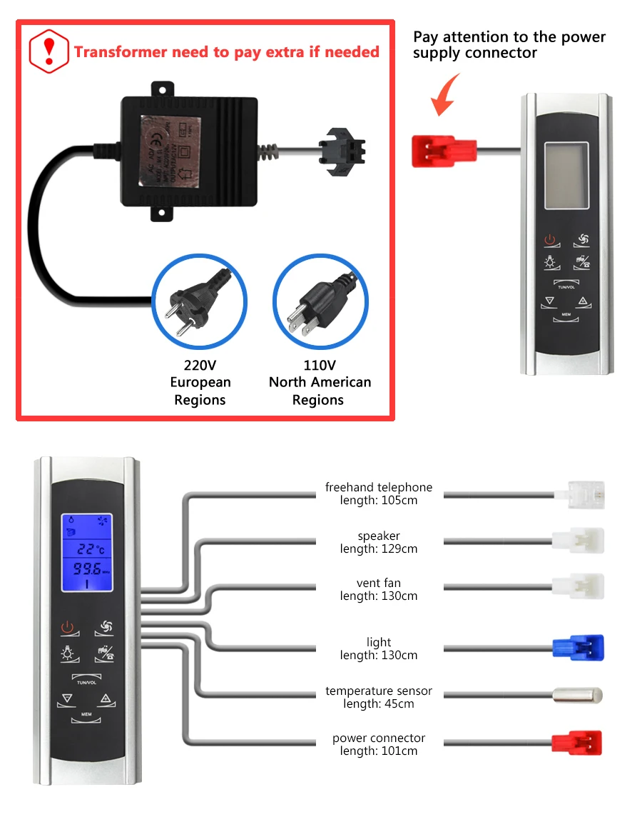 CE/Rohs AC 12V Цифровой душ FM радио управление ЖК-экран дисплей датчик температуры душевая панель управления