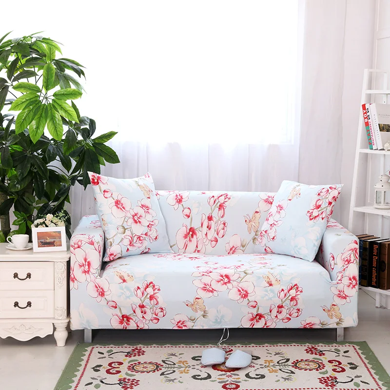 Sweet pink floral sofa cover stretch universal elastic slipcover for