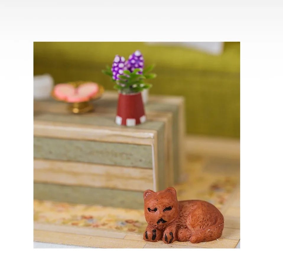 miniature house with light kast cat doll accessories diy mini wooden dollhouse tiny child doll house toy oyuncak bebek evi