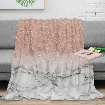 

Modern Faux Rose Pink Glitter White Marble Throw Blanket Warm Microfiber Blanket Flannel Blanket Bedroom Decor