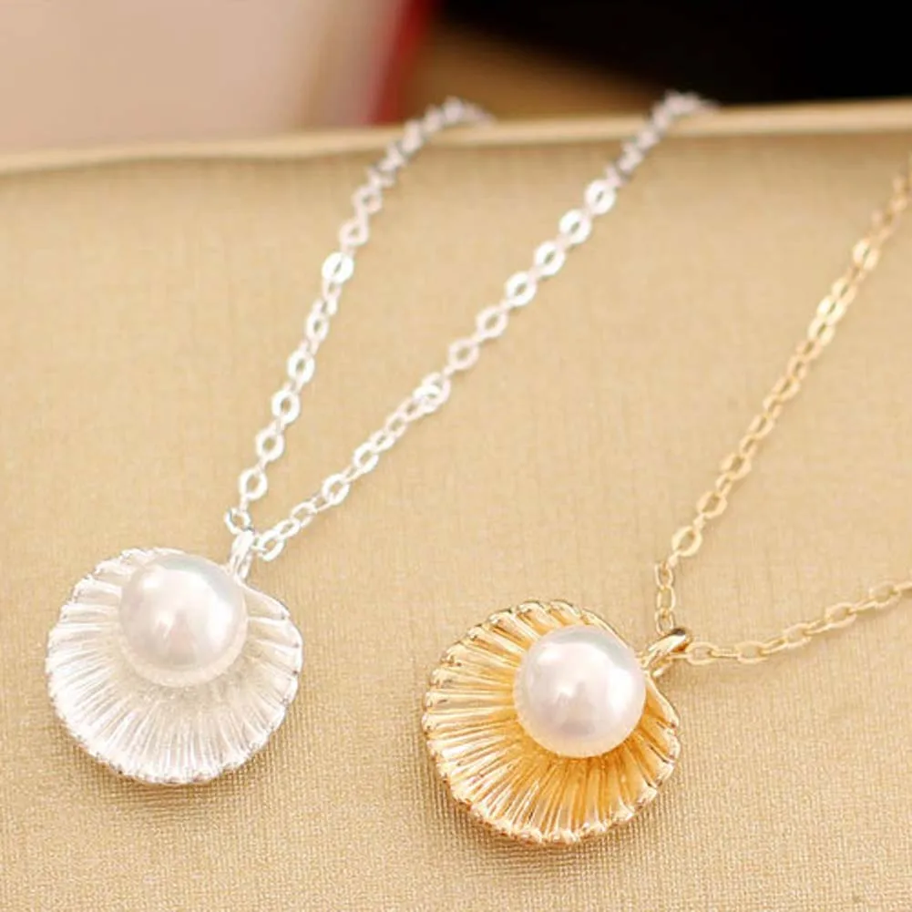 Fashion imitation pearls shells necklaces Beautiful small shell