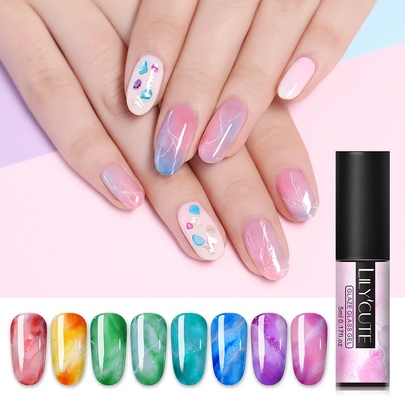 

LILYCUTE 5ml Glaze Glass Gel Polish Nude Natural Resin Soak Off UV LED Lamp Needed Manicure Nail Gel Varnish Design