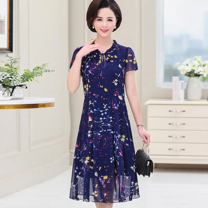 

4XL 5XL Plus Size middle aged women Printed dress 2019 summer fashion new short sleeve Elegant Party Maxi Casaul Dresses