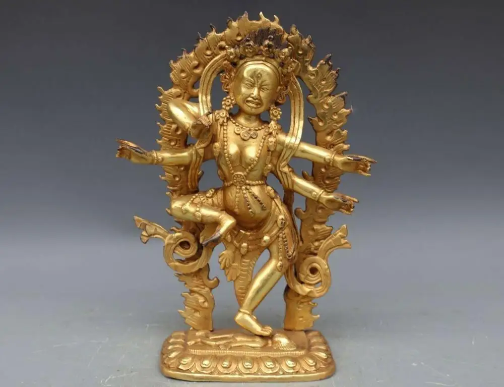Тибетский буддизм бронзовый медный позолоченный четыре-armed Avalokitesvara Kwan-yin статуя |