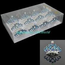12pcs/pack Blue Fashion Mini Princess Crown Tiaras Crystal Rhinestone Diamond Hair Comb Wedding Headwear Girls&Kids Hair Clip