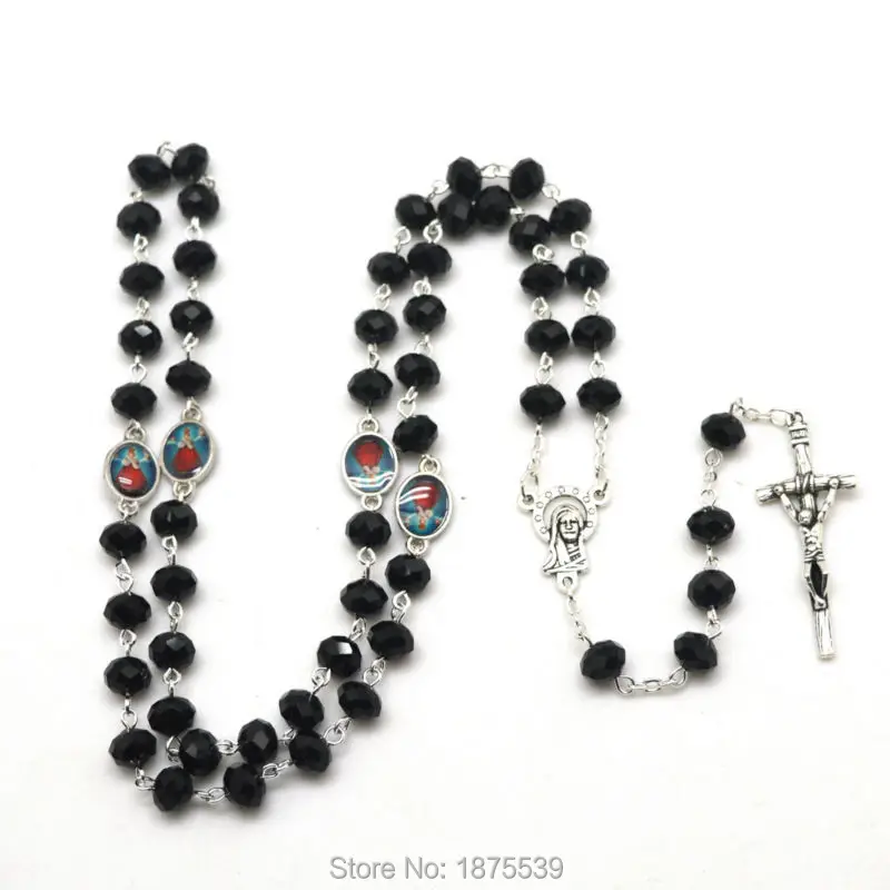 Католические четки с черными кристаллами Фатима Пио Лурдес и т. д.|catholic rosaries|black