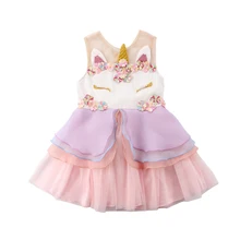 Новое Модное шифоновое платье с единорогом для девочек, торжественное платье-пачка подружки невесты, лоскутное платье без рукавов, вечерние платья для торжеств