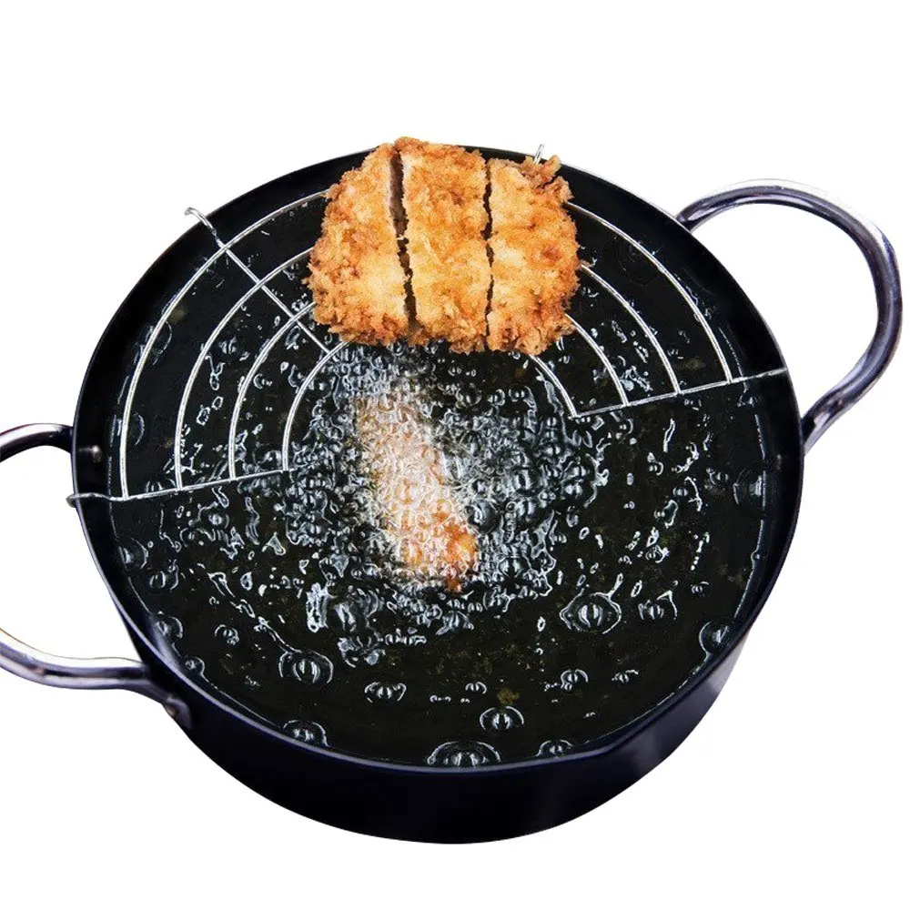 

MyLifeUNIT 20cm Stainless Steel Deep Frying Pan with Oil Filter Rack Induction Gas Cooker Skillet Grill Tempura Pans
