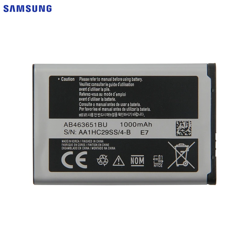 Оригинальная батарея samsung AB463651BU для samsung W559 S5620I S5630C S5560C C3370 C3200 C3518 J808 F339 S5296 C3322 GT-C3530 S5610