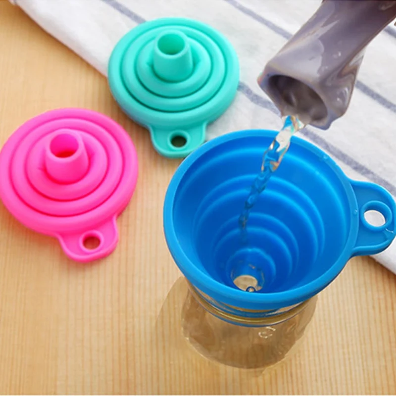

High Quality 1pc New Mini Silicone Gel Foldable Collapsible Style Funnel Hopper Kitchen Cooking Tools