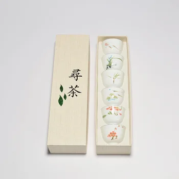 

Handpainted Lotus Orchid Flower Tea Cup Ceramic Pottery and Porcelain Teacup Kung Fu Tea Set Puerh Tea Cup 85ml with Gift Box