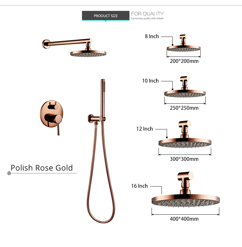 Розовое золото Отделка Твердый латунный душевой переключатель клапан кран набор с 8-12 дюймов Круглая душевая головка ванная комната настенный душевой комплект