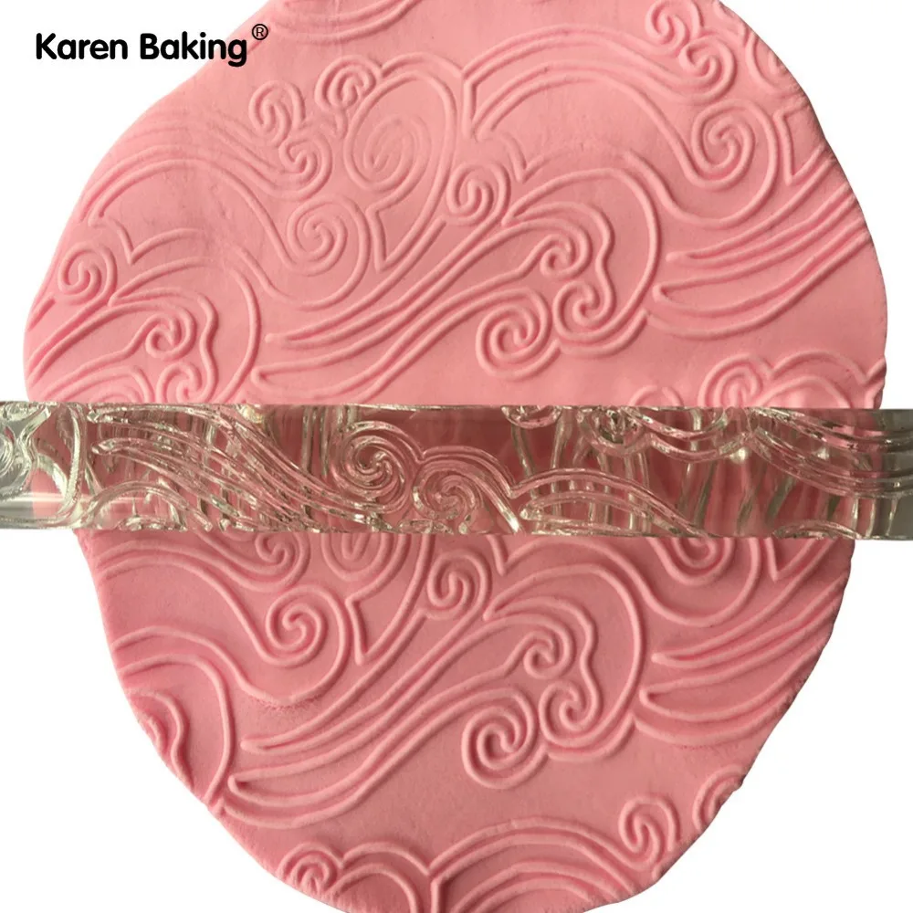 Abstract Wave Textured Embossing Transparent Acrylic Rolling Pin Cake Decoration Tools A256in