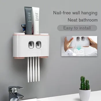 

Auto Squeezing Toothpaste Dispenser Toothbrush Holder Set Home kitchen storage rack Wall Mount Stand Toothbrush holder #40