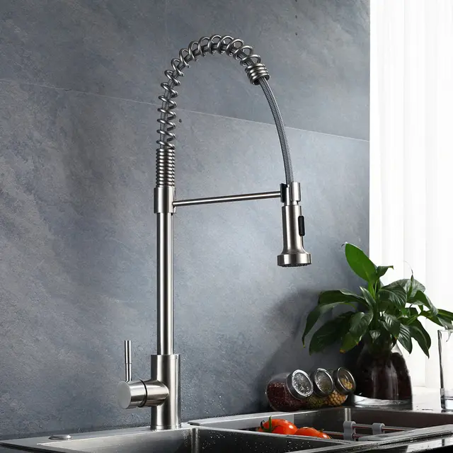 Special Offers  Pull Out Kitchen Faucet SUS 304 stainless steel Brushed Nickle Faucets Spool Mixer Water Hot And Cold Double Control 