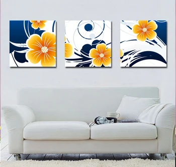 

Beautiful 3 Pieces Gray Yellow Flower Floral Canvas Wall Art Modern Prints Home Decor Pictures Wall Art Poster