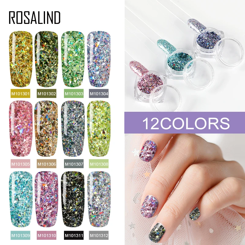 

ROSALIND Sparkles For Nails Chrome Nail powder Fine Holographic Nail Glitter For Gel Polish Pigment Dust Mirror For Manicure