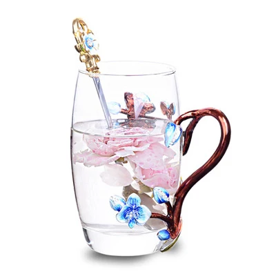 Персиковый цвет и стразы, украшенные эмалью, кофейная кружка, цветочный чай, стеклянные молочные чашки, сплав, рукоятки, чашки и кружки, подарок - Цвет: M3