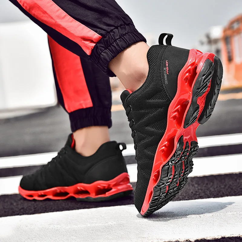 

JINBEILEE Men's Shock Absorption Breathable Flying Woven Blade Sneakers Casual Tide Shoes Mesh Walking Shoes